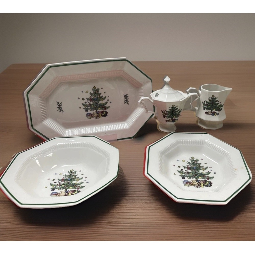 Nikko Christmastime 5pc Completer Set Oval Platter Vegetable Bowl Sugar Creamer